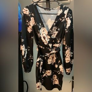 Shein. Beautiful floral print black dress.